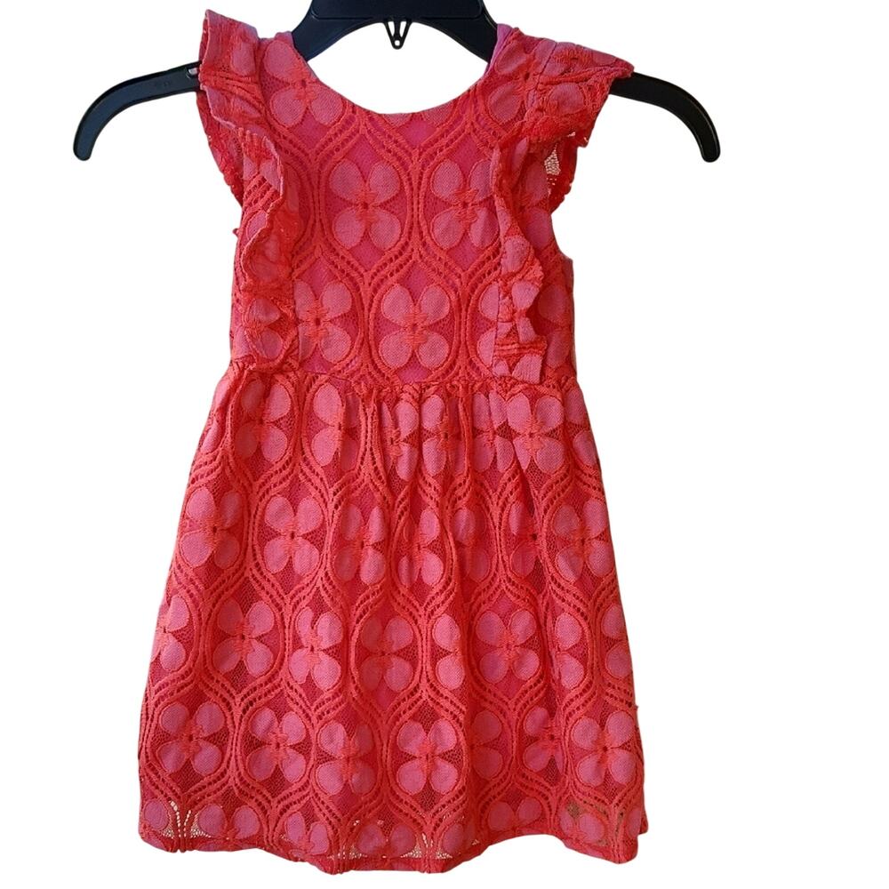 Girls' Size 5T Pink Floral Coral Lace Dress By Genuine Kids By Oshkosh